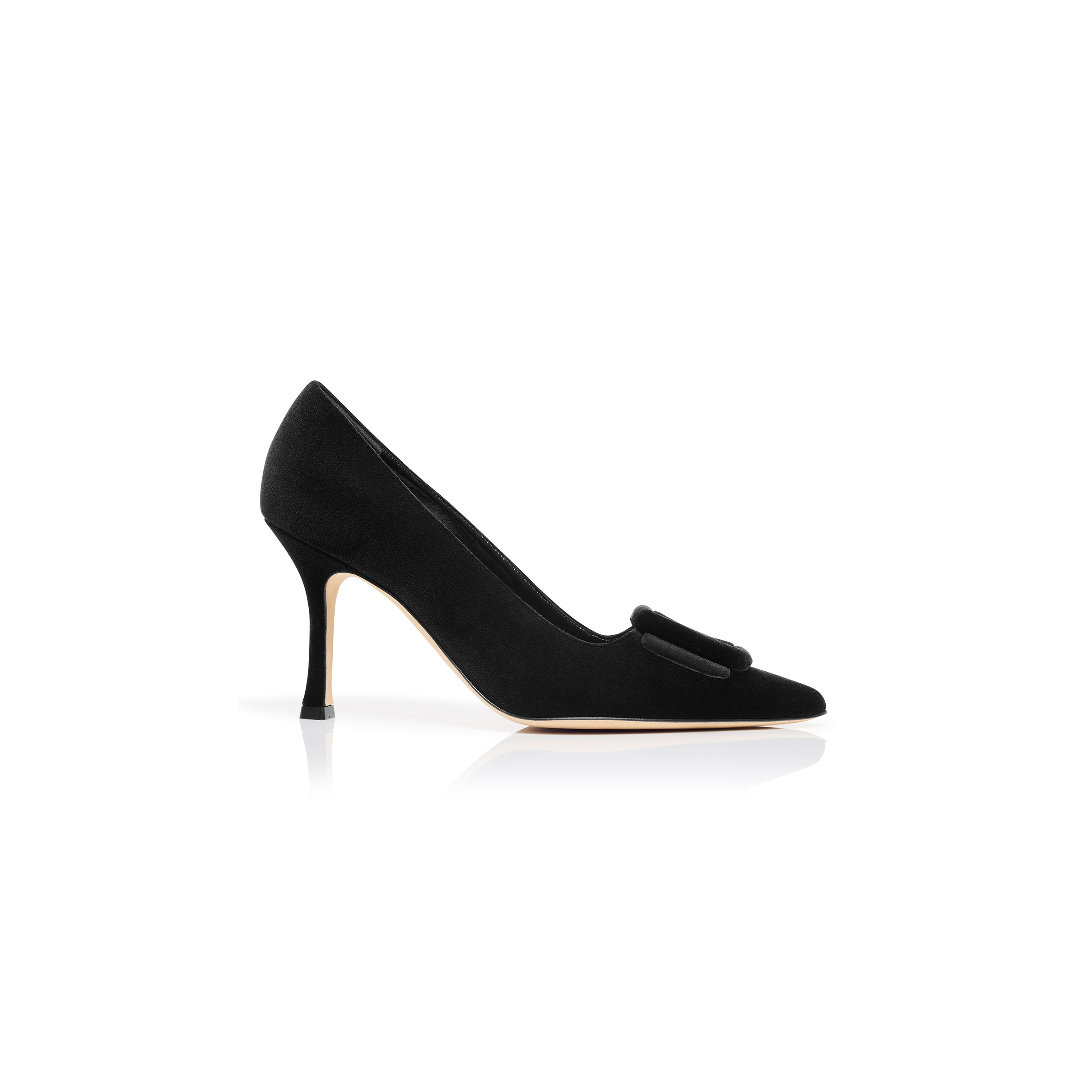 MANOLO BLAHNIK MAYSALEPUMP 90 BLACK VELVET BUCKLE DETAIL PUMPS 324-2862-0006